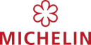 Logo de Michelin composé d'une fleur à cinq pétales stylisée et du nom de la marque en lettres rouges